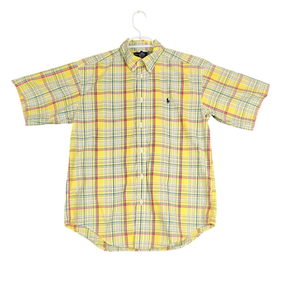 Ralph Lauren Plaid‎ Shirt XL (20) Yellow Red Green Short Sleeve Button Down